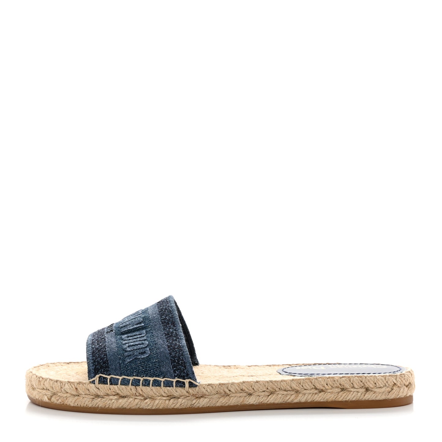 Denim Embroidered Granville Espadrille Flat Slide Sandals 40 Blue