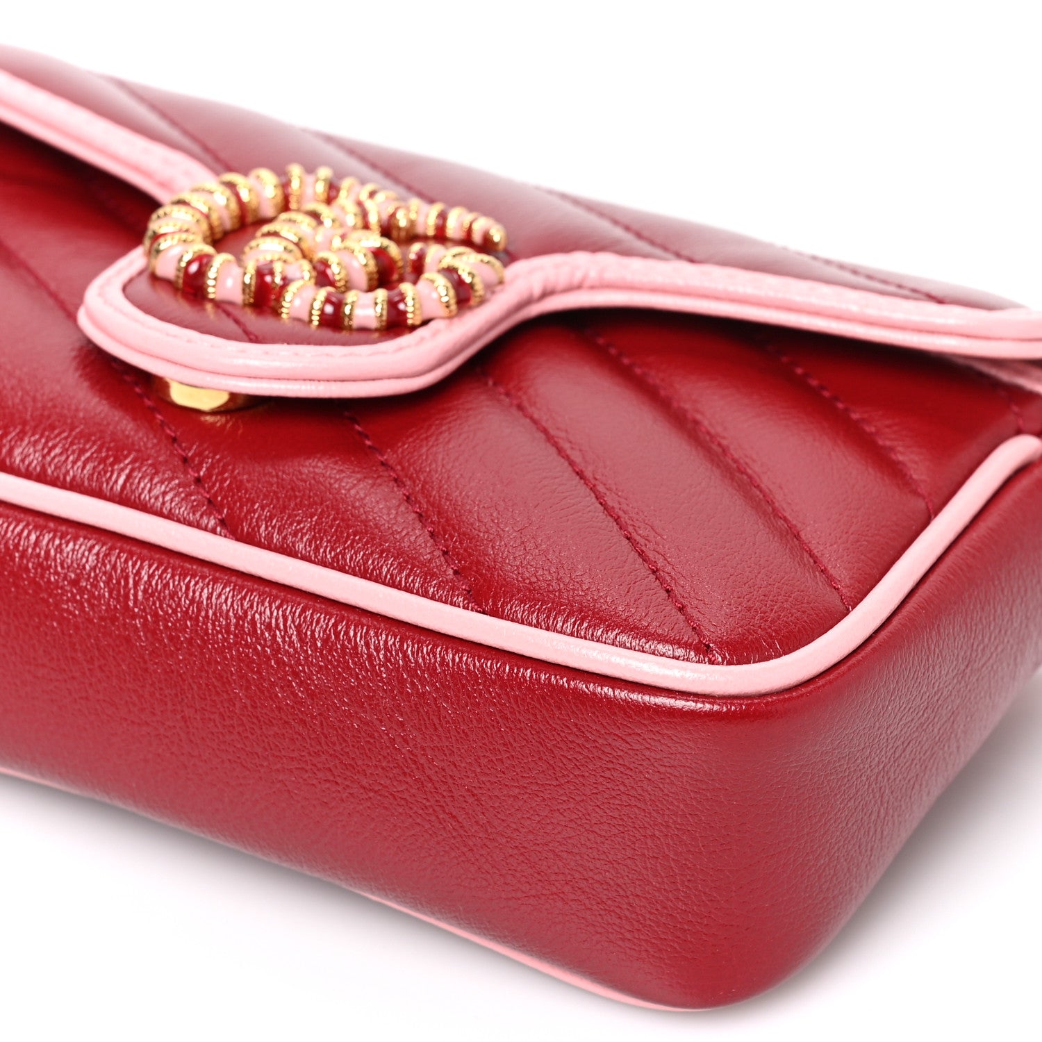 Gucci Azalea Calfskin Enamel Matelasse Diagonal Super Mini Torchon GG Marmont Shoulder Bag New Cherry Red Wild Rose 9 of 9