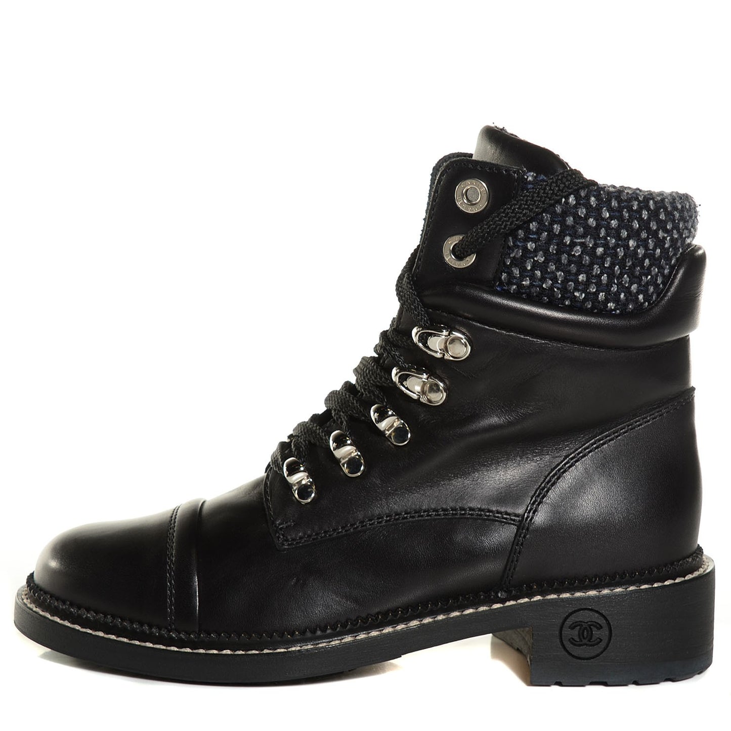 Calfskin Wool Combat Boots 36.5 Black