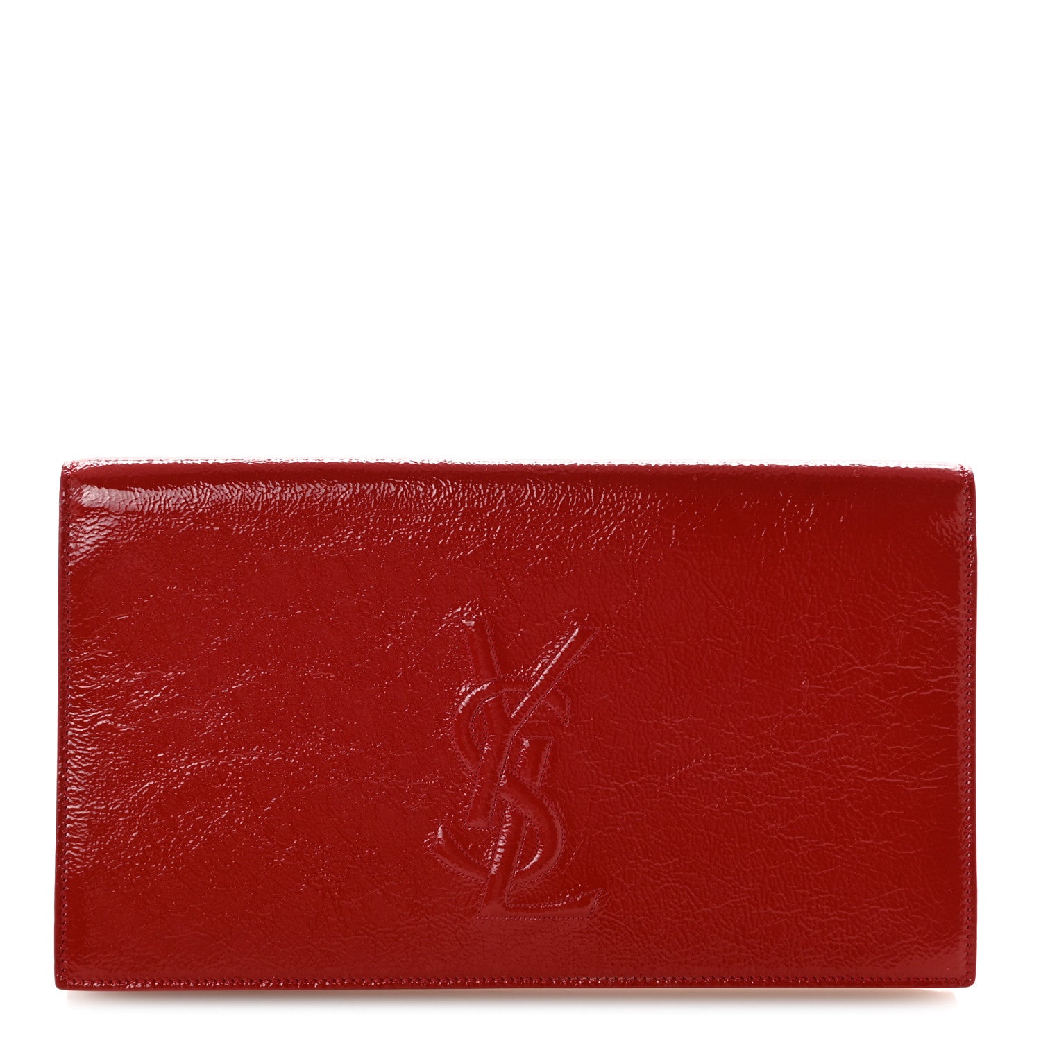 Saint Laurent Textured Patent Monogram Large Belle De Jour Clutch Red 1 of 13