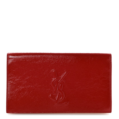Saint Laurent Textured Patent Monogram Large Belle De Jour Clutch Red 1 of 13