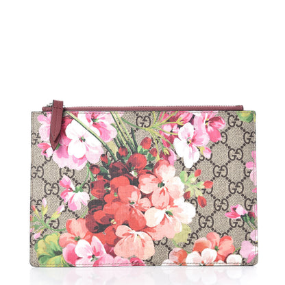 Gucci GG Supreme Monogram Blooms Small Zip Pouch Beige Multicolor Dry Rose 1 of 7