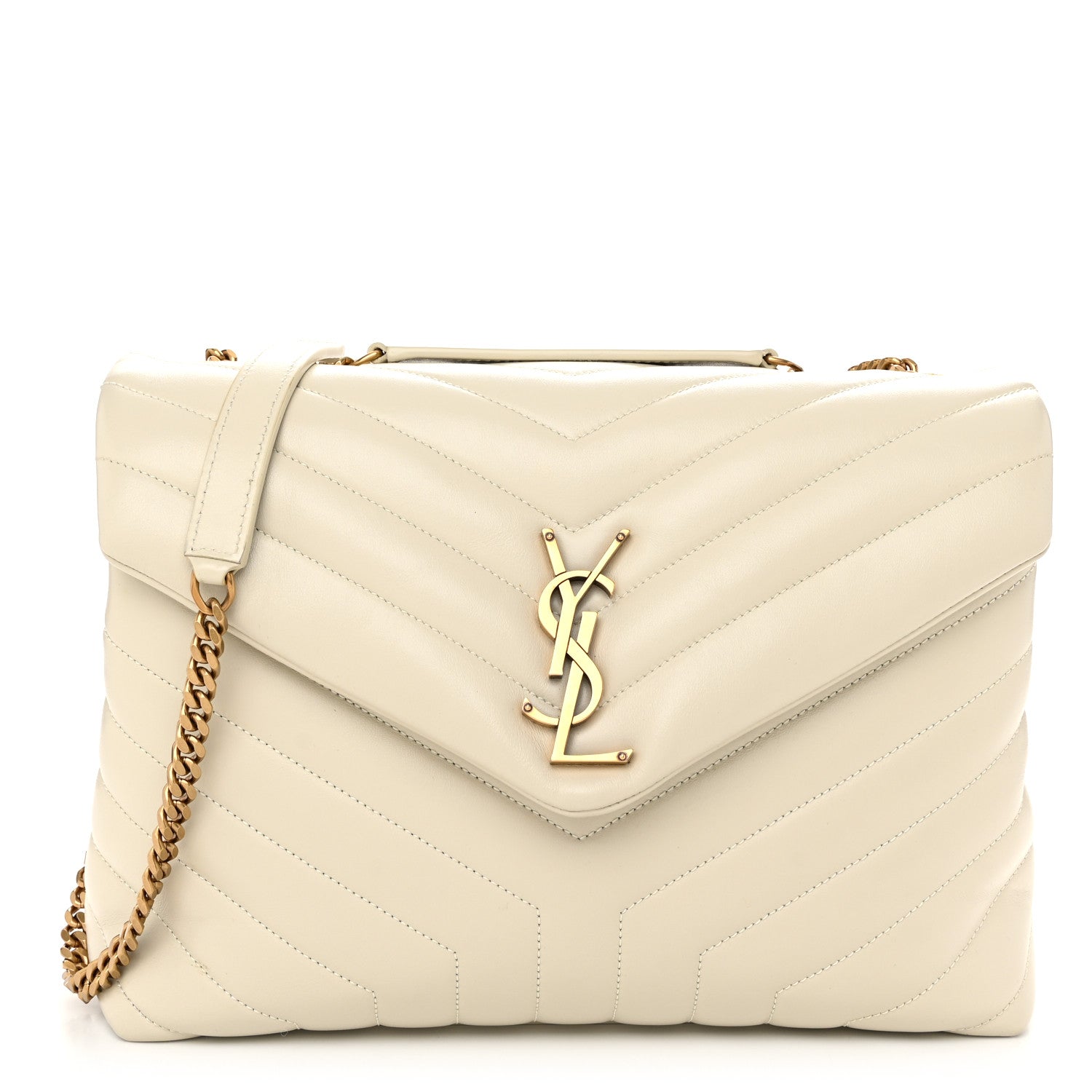 Saint Laurent Calfskin Y Quilted Monogram Medium Loulou Chain Satchel Crema Soft 1 of 10