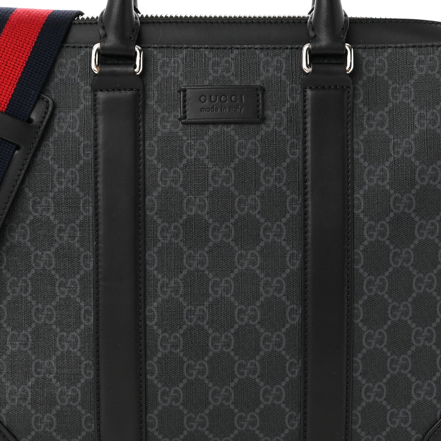 Gucci GG Supreme Monogram Appia Calfskin Web Briefcase Black 8 of 10