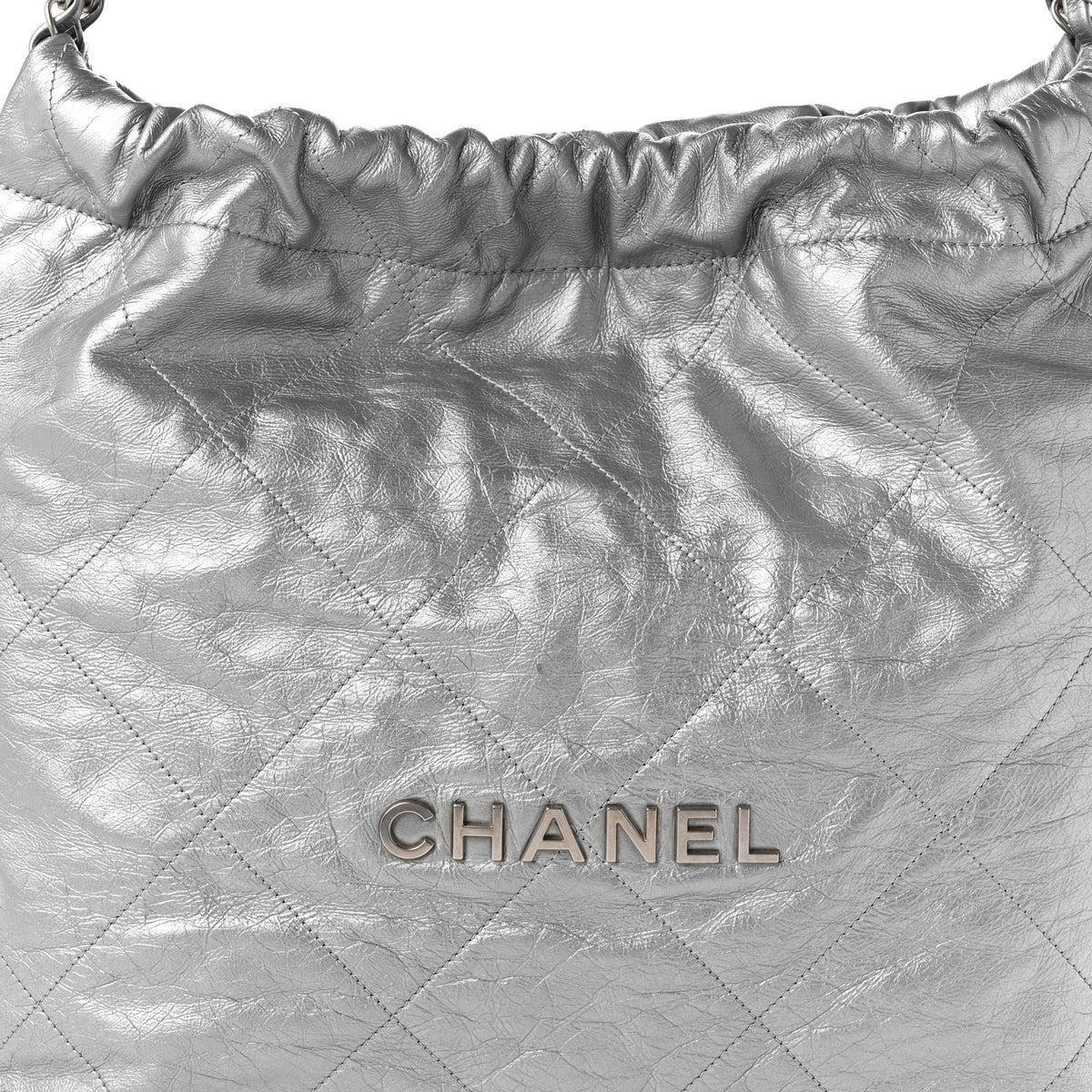 Metallic Calfskin Quilted Chanel 22 Silver