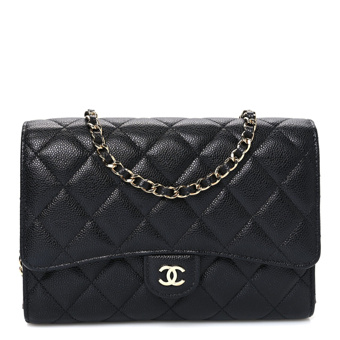Caviar Quilted Compact Wallet On Chain WOC Black
