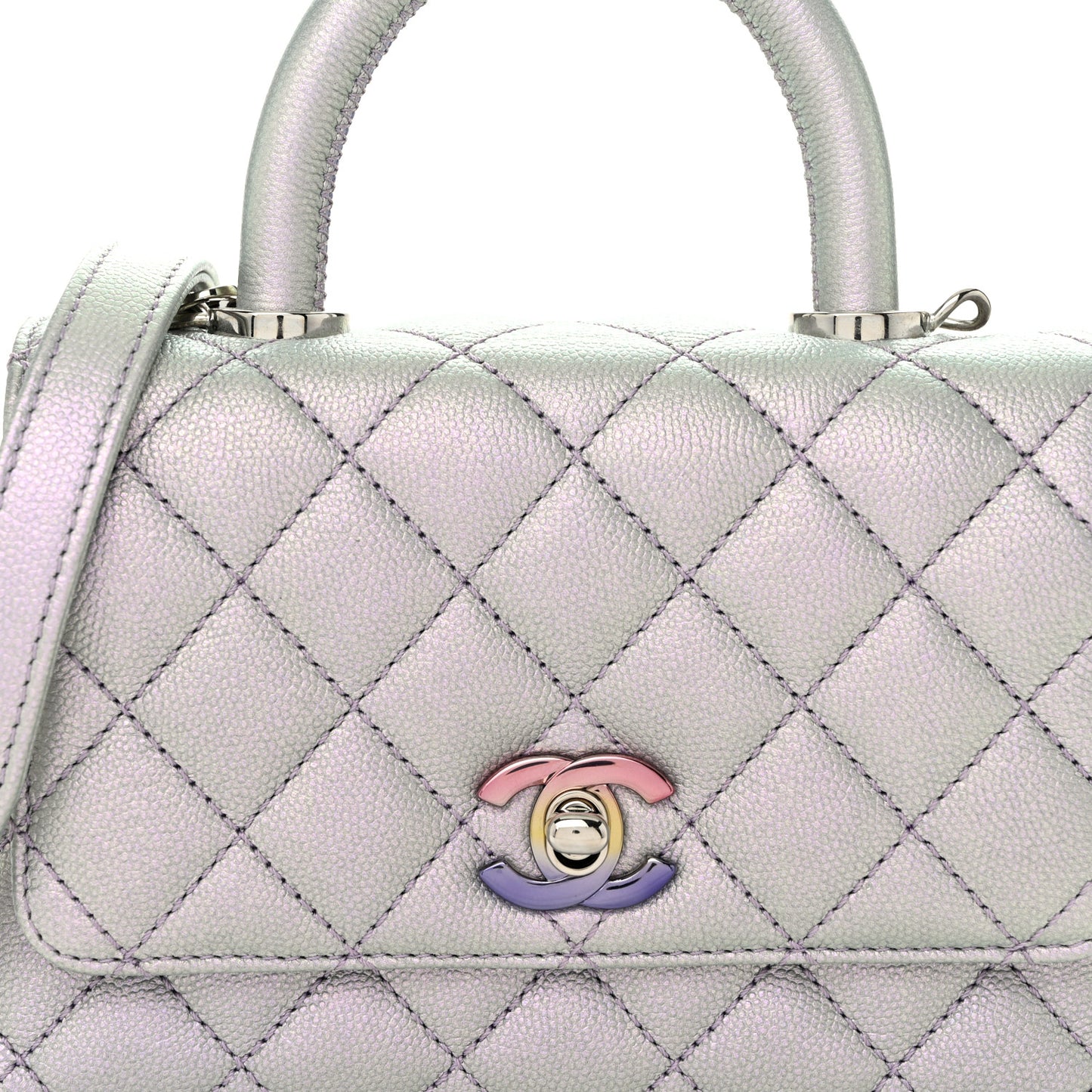 Iridescent Caviar Quilted Extra Mini Coco Handle Flap Light Blue