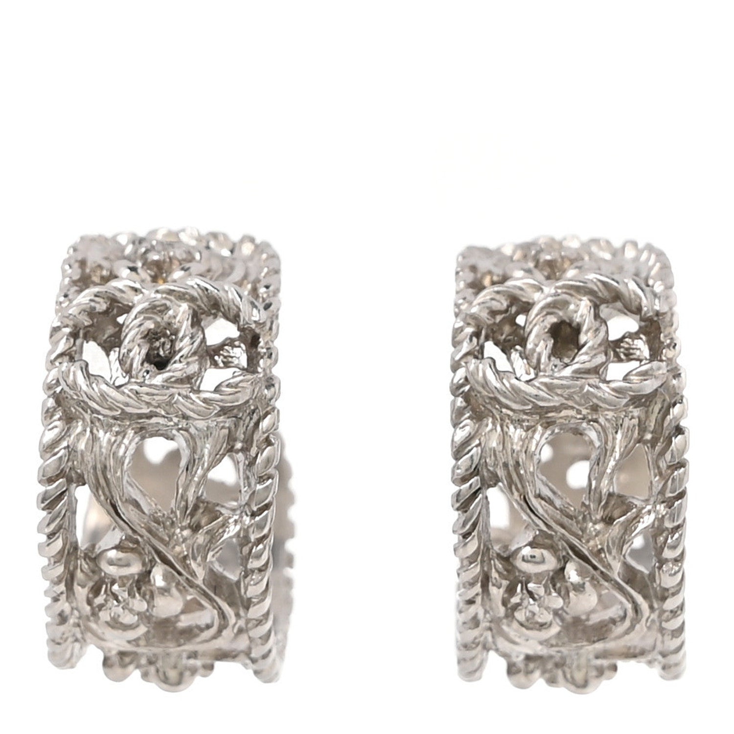 Chanel CC Camellia Hoop Earrings Silver 1 of 5