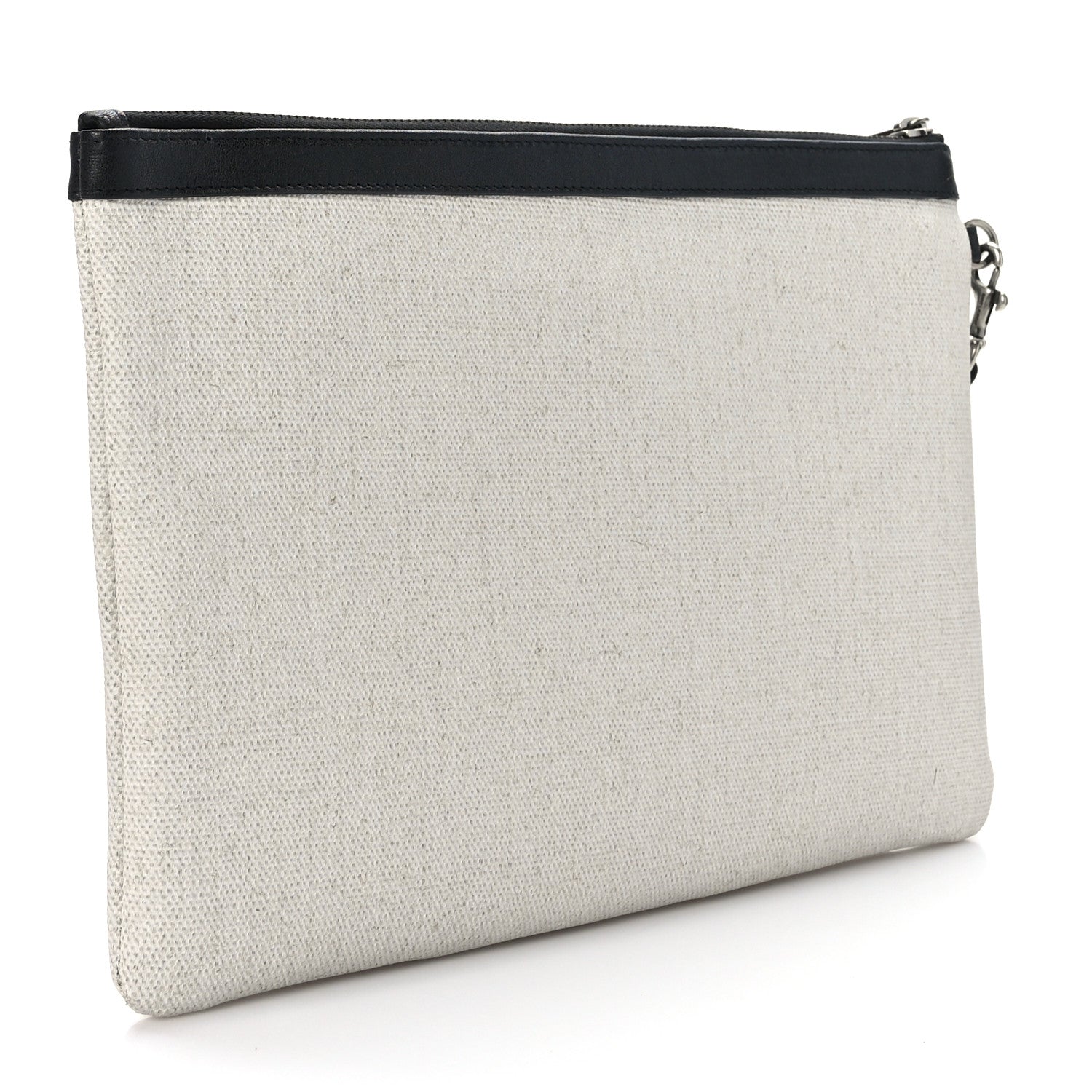 Saint Laurent Linen Canvas Rive Gauche Zipped Pouch Optic White 3 of 7