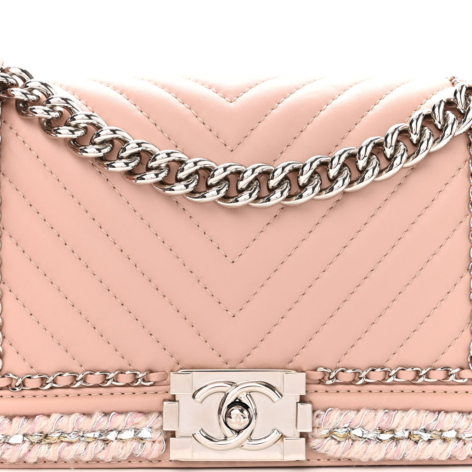 Chanel Calfskin Chevron Tweed Medium Boy Flap Pink 7 of 9
