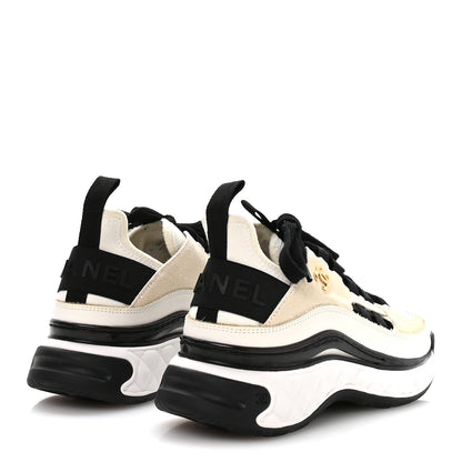 Chanel Fabric Calfskin Suede CC Sneakers 36 Ivory Black 5 of 7