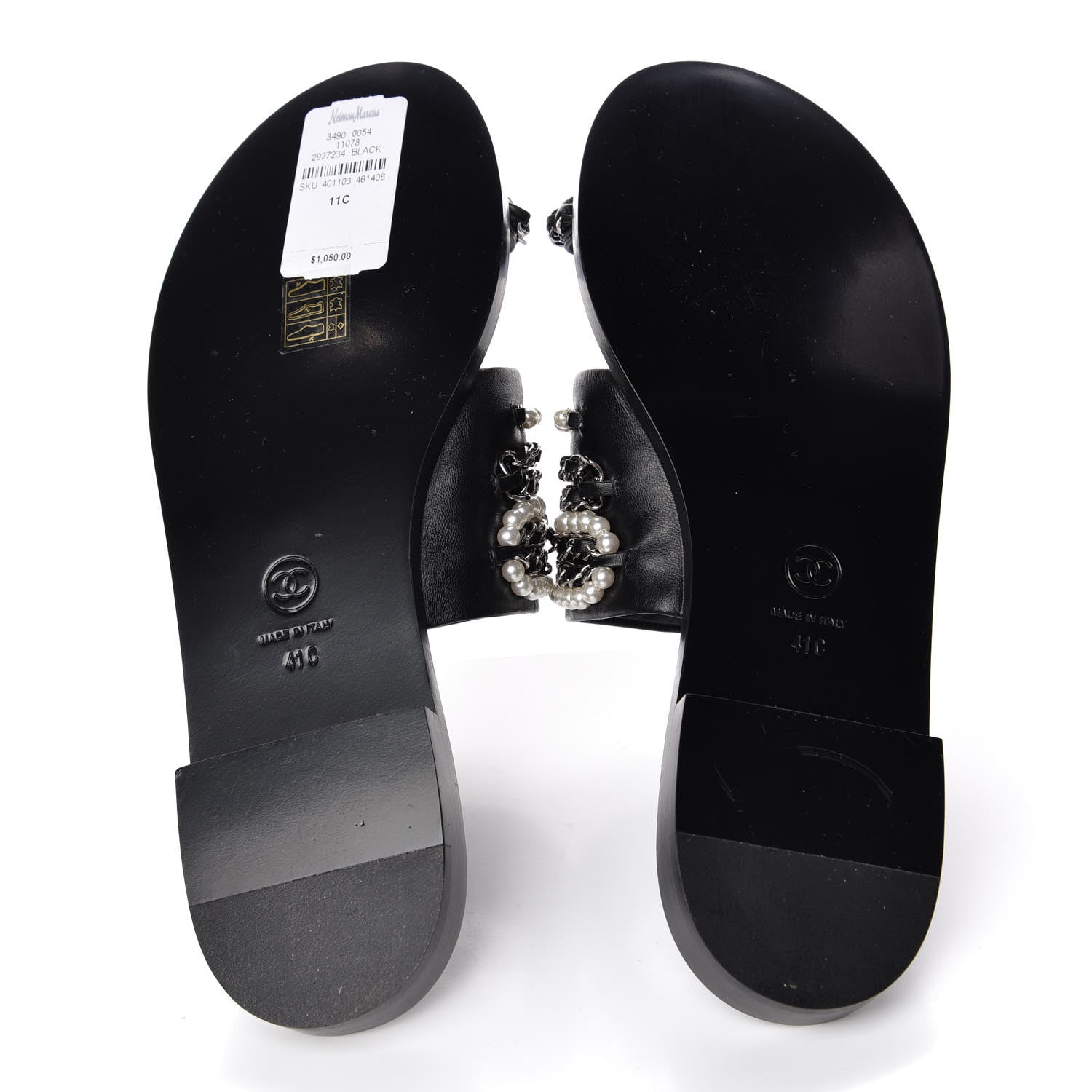 Chanel Pearl Lambskin Chain Flat Sandals 41 Black 5 of 8