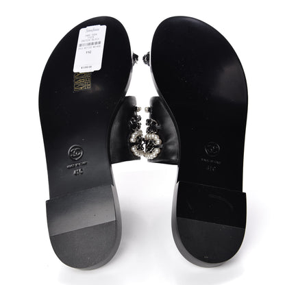 Chanel Pearl Lambskin Chain Flat Sandals 41 Black 5 of 8