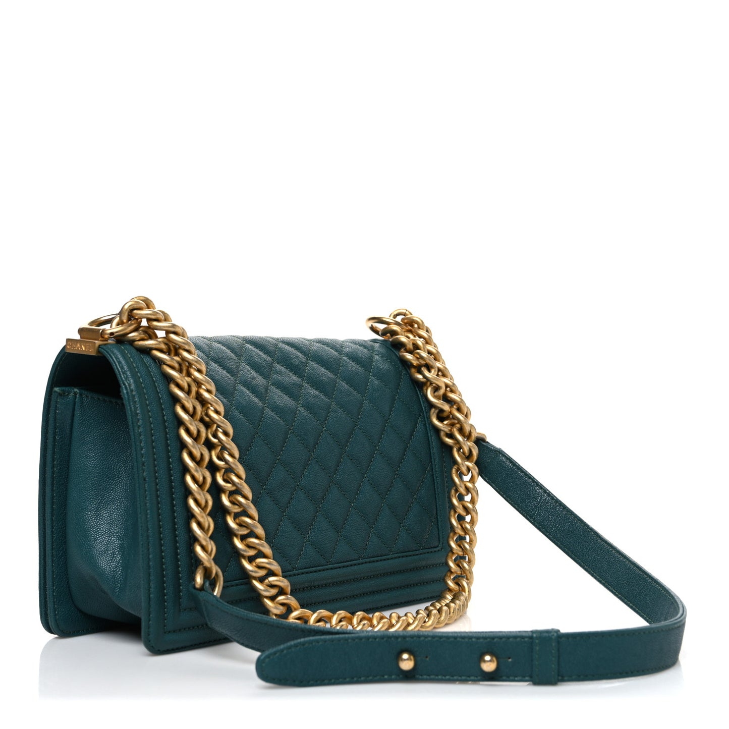 Caviar Quilted Medium Boy Flap Dark Green