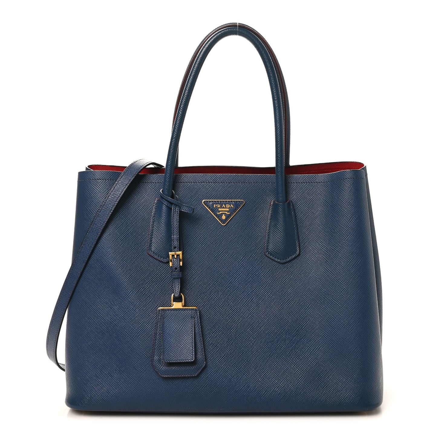 Saffiano Cuir Medium Double Bag Bleuette Rosso