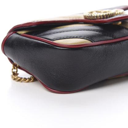 Gucci Vintage Effect Calfskin Matelasse Diagonal Striped Super Mini Torchon GG Marmont Shoulder Bag Black Beige 9 of 11