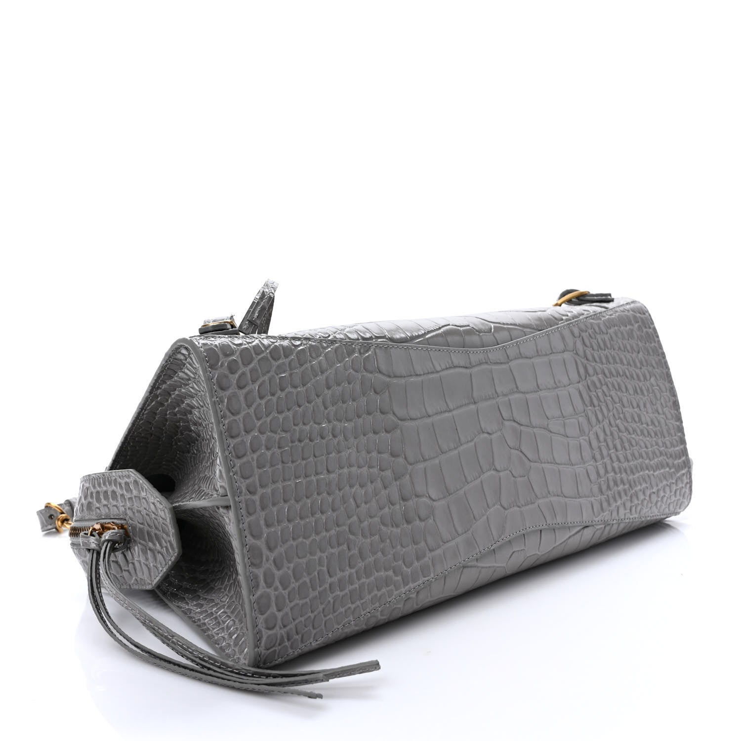 Balenciaga Shiny Supple Calfskin Crocodile Embossed Brass Hardware Neo Classic City Steel Grey 4 of 8