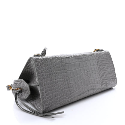 Balenciaga Shiny Supple Calfskin Crocodile Embossed Brass Hardware Neo Classic City Steel Grey 4 of 8