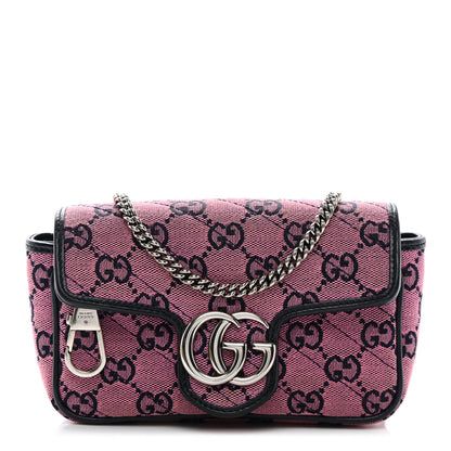 Gucci Monogram Multicolor Matelasse Diagonal Super Mini GG Marmont Shoulder Bag Pink Blue 1 of 11
