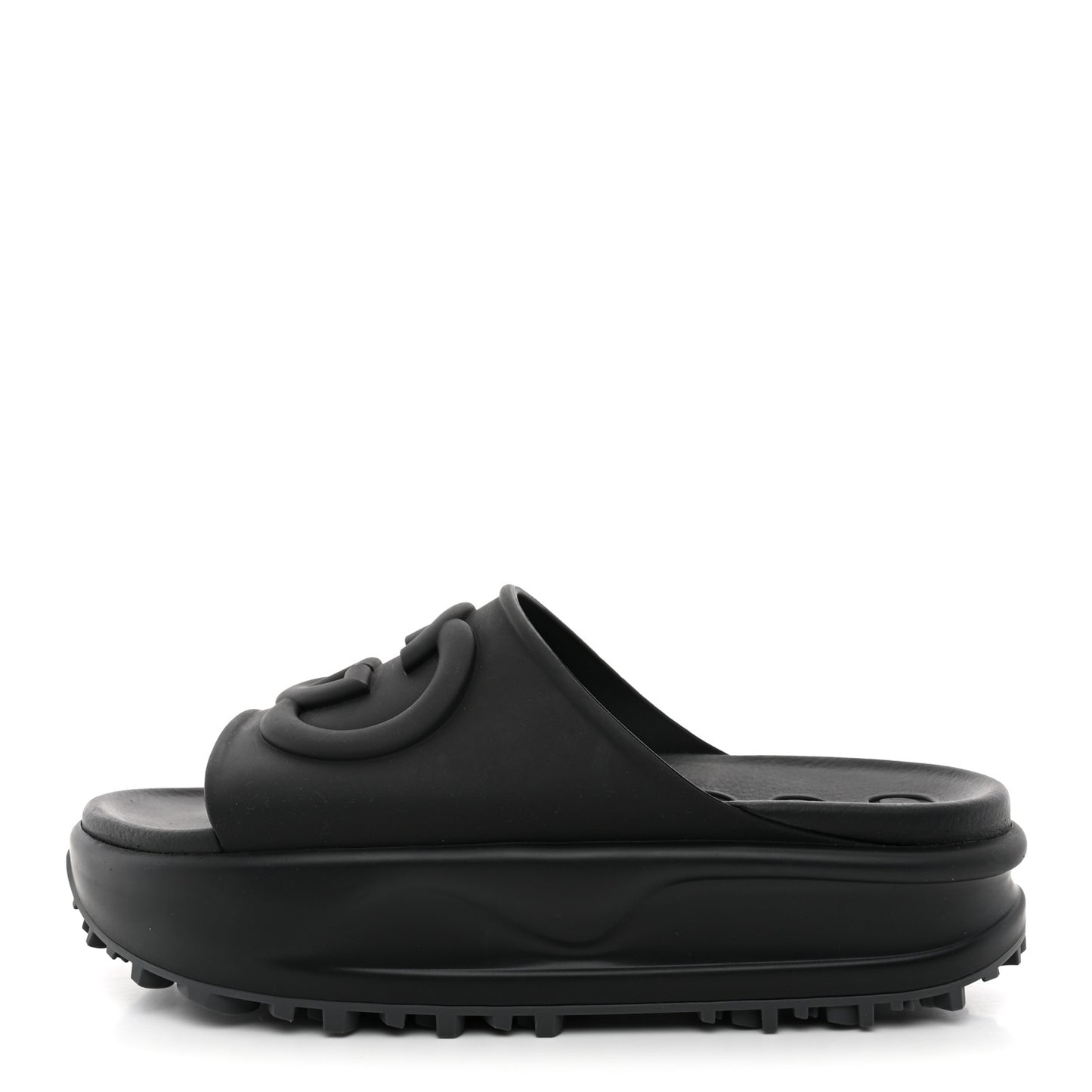 Soft Rubber Womens Interlocking G Platform 42mm Slide Sandals 41 Black