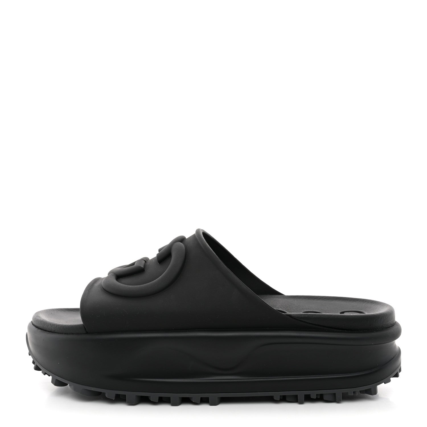 Gucci Soft Rubber Womens Interlocking G Platform 42mm Slide Sandals 41 Black 1 of 10