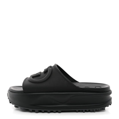 Gucci Soft Rubber Womens Interlocking G Platform 42mm Slide Sandals 41 Black 1 of 10