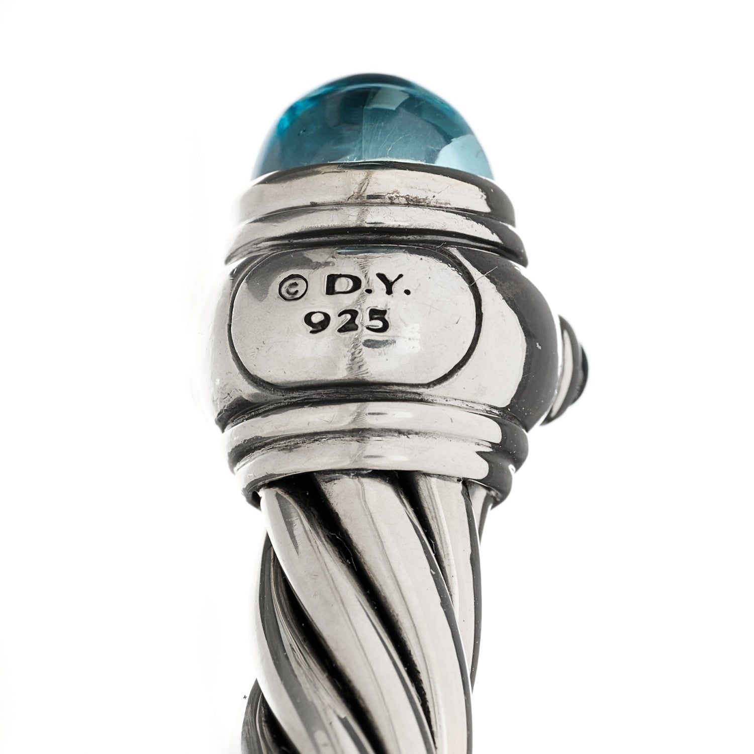 David Yurman Sterling Silver Blue Topaz 8.5mm Cable Renaissance Bracelet 2 of 3