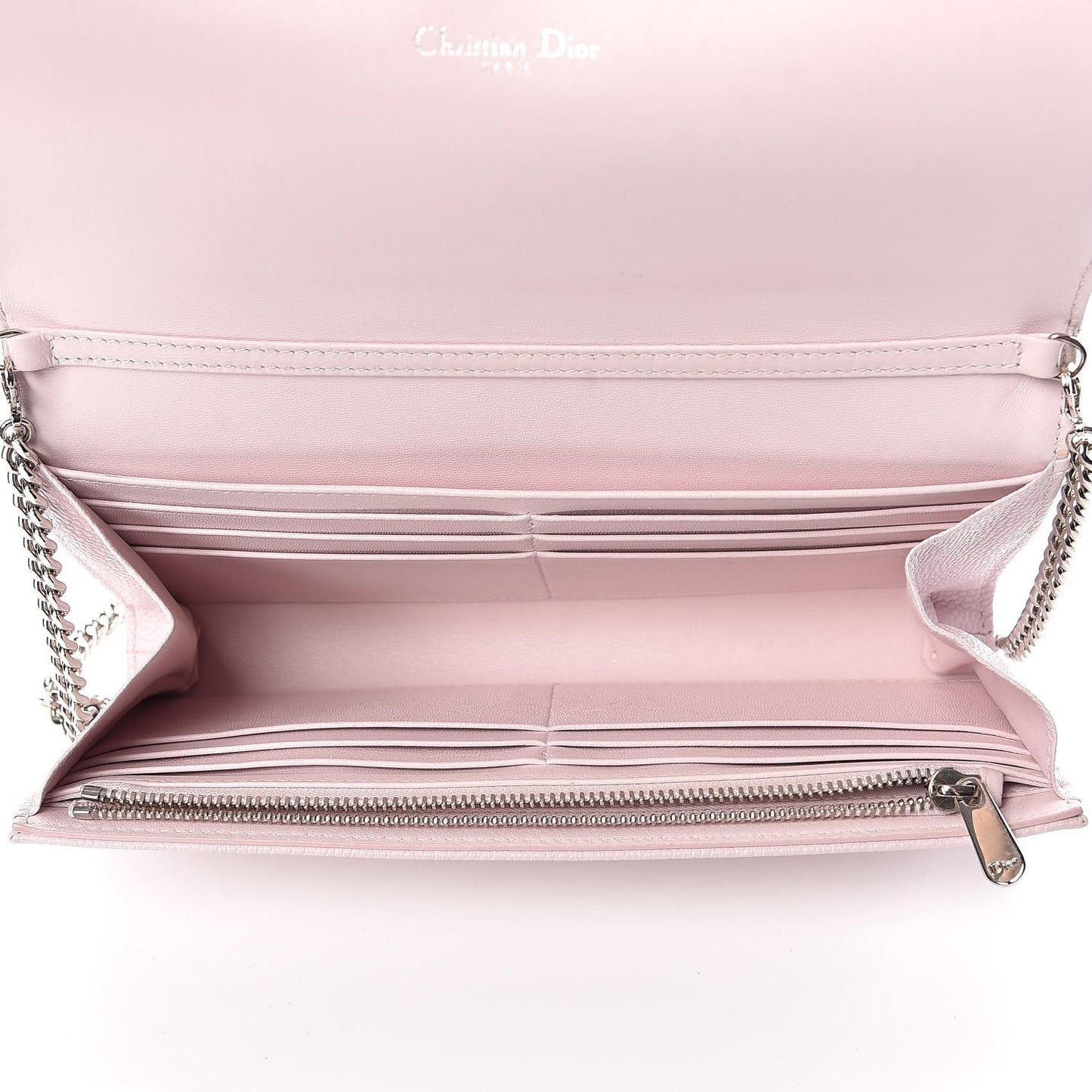 Grained Calfskin Diorama Croisiere Chain Wallet Pink
