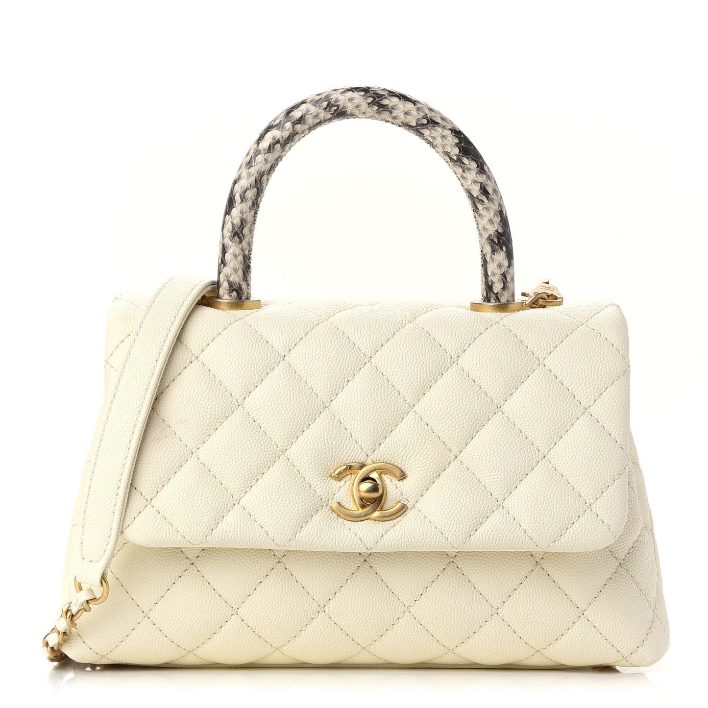 Caviar Elaphe Quilted Mini Coco Handle Flap Ivory