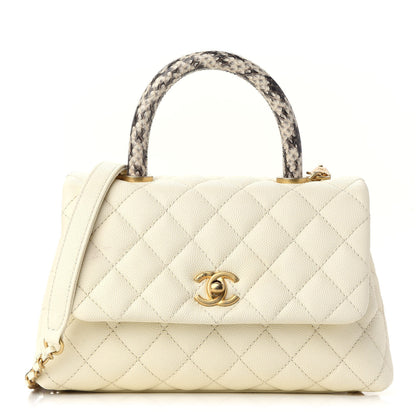 Chanel Caviar Elaphe Quilted Mini Coco Handle Flap Ivory 1 of 10