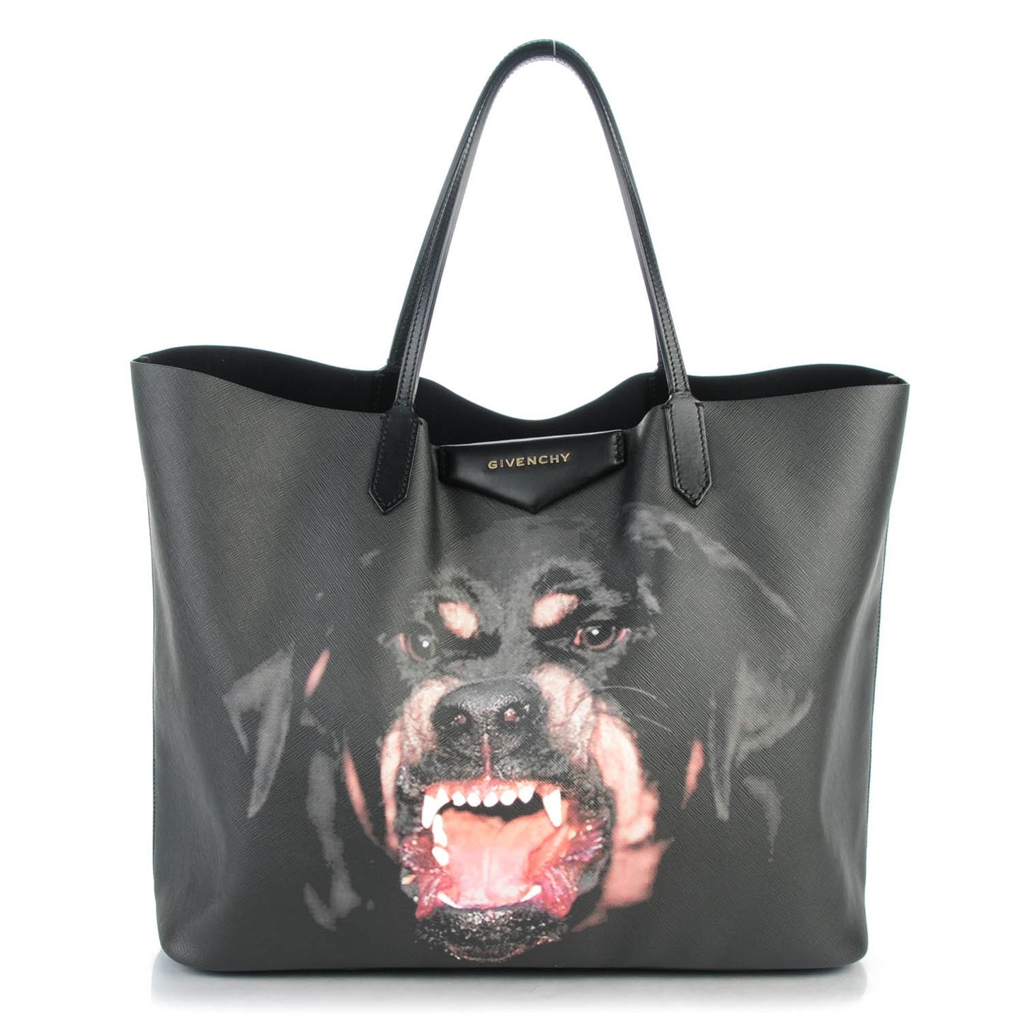 Textured Coated Canvas Rottweiler Print Medium Antigona Tote Black
