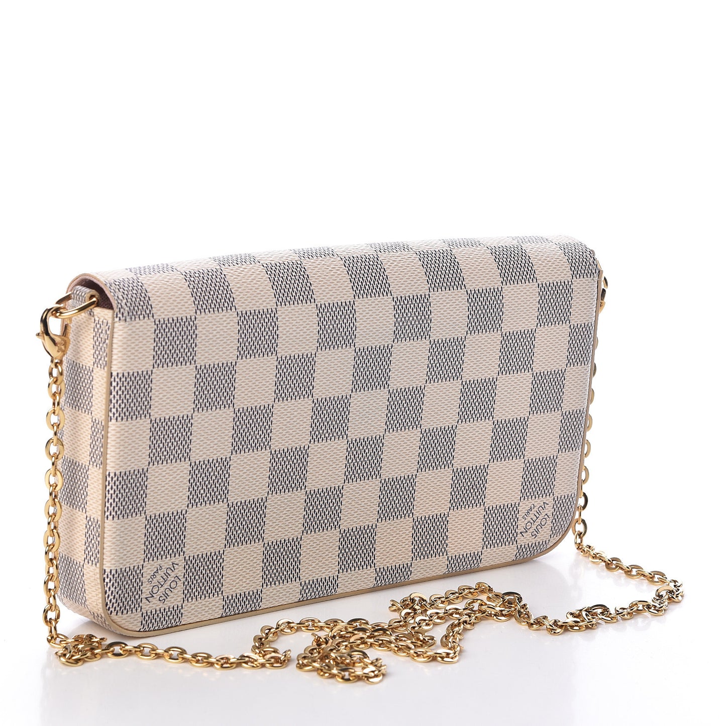 Damier Azur Pochette Felicie Chain Wallet Rose Ballerine
