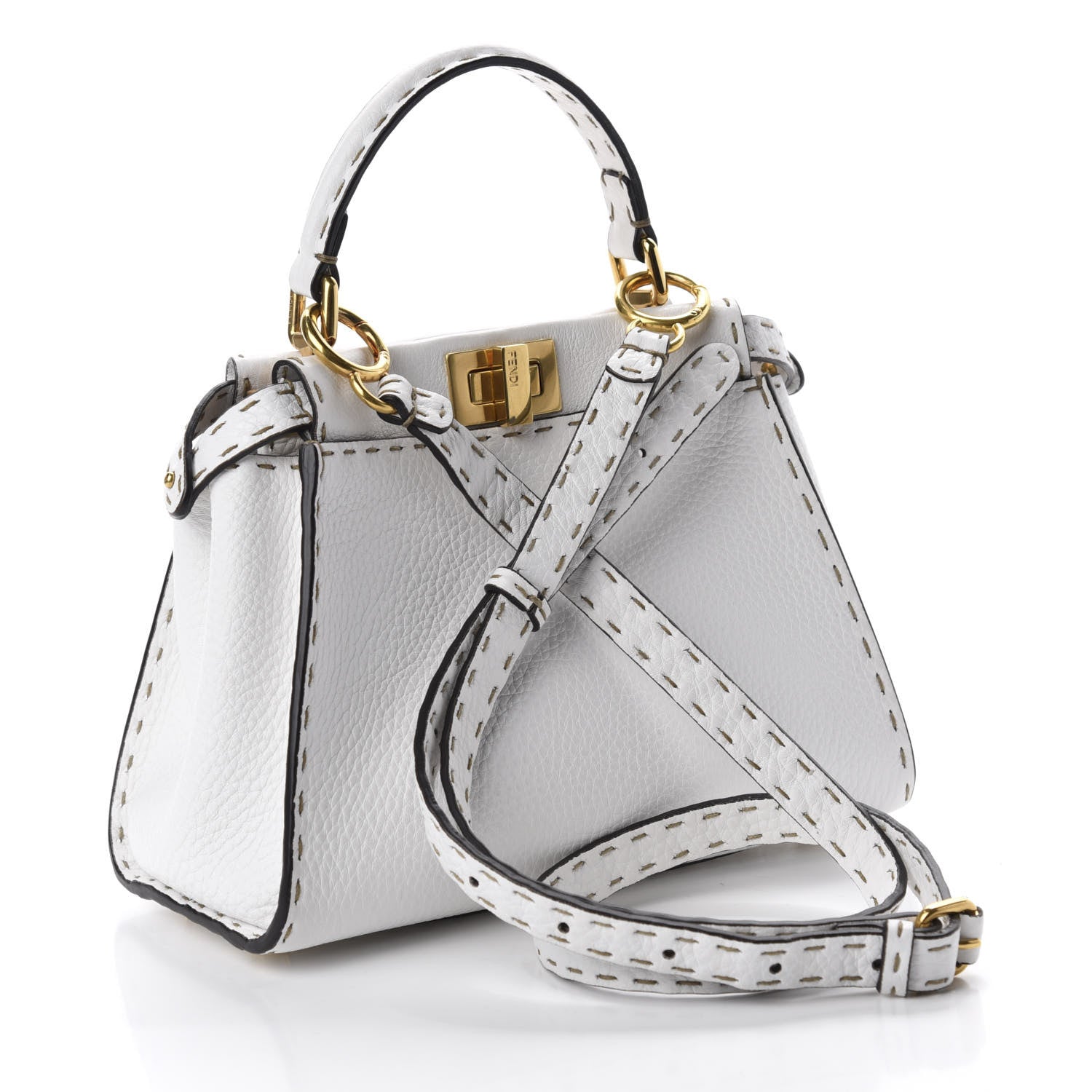Fendi Cuoio Romano Selleria Mini Peekaboo Iconic Satchel White 3 of 11