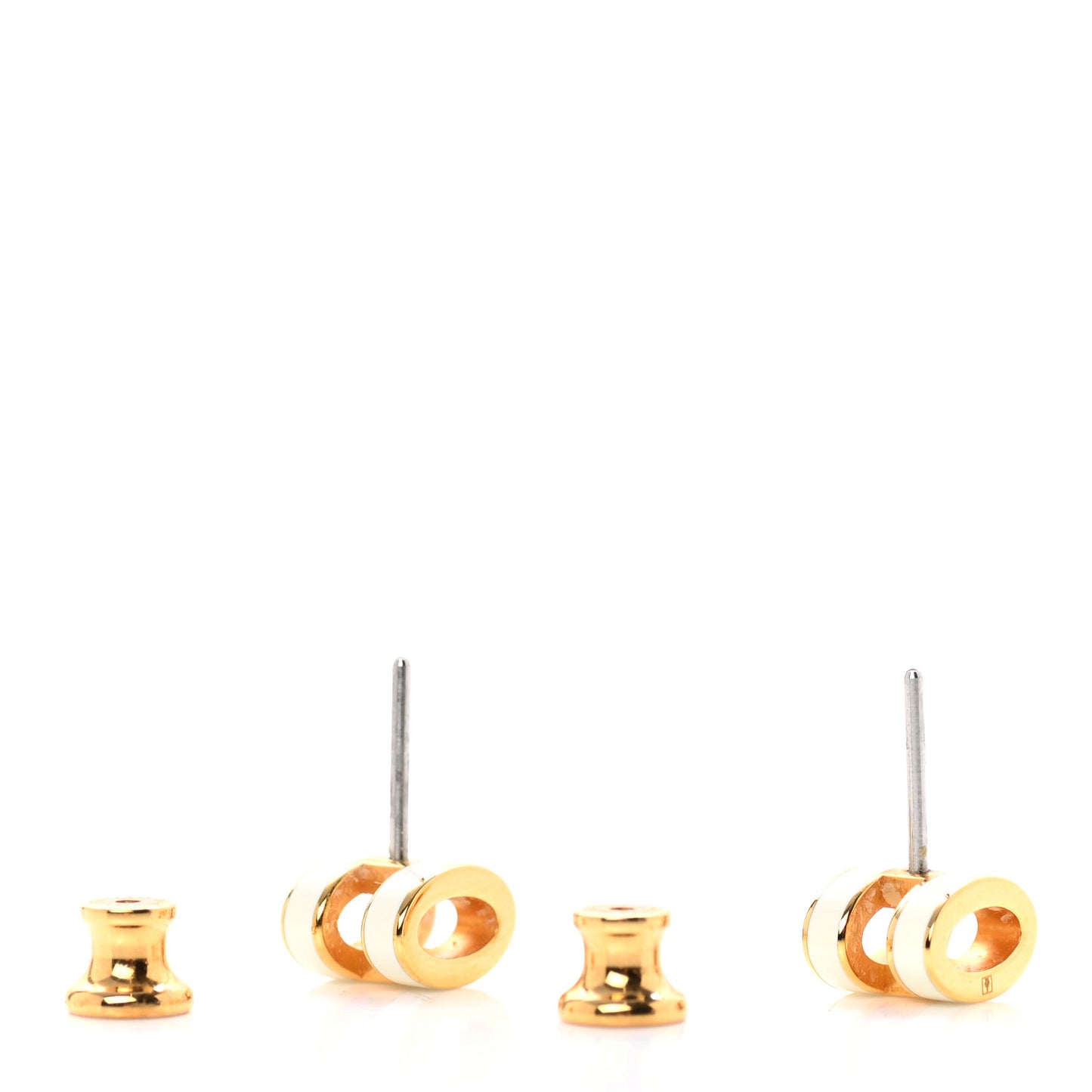 Gold Lacquered Mini Pop H Earrings White