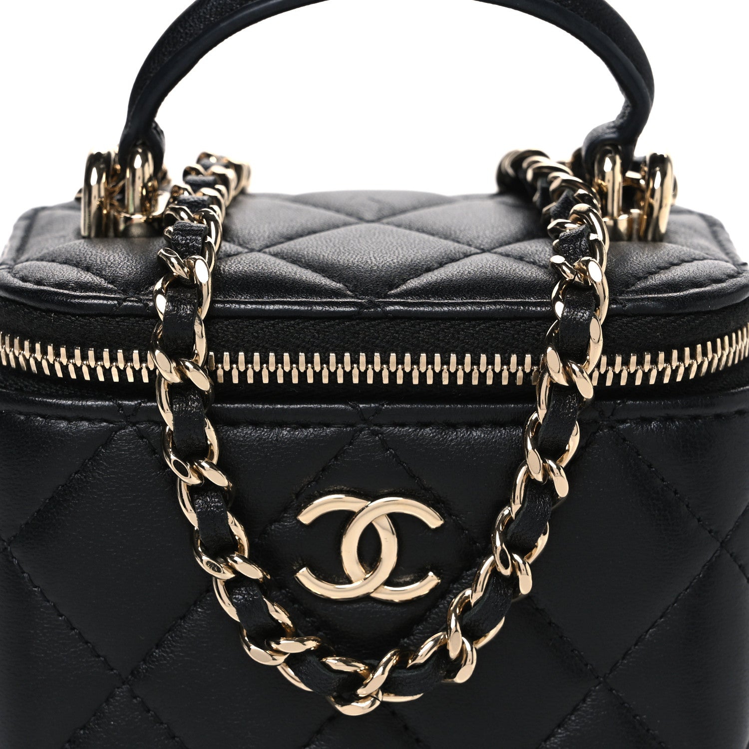 Chanel Lambskin Quilted Top Handle Mini Vanity Case With Chain Black 8 of 10