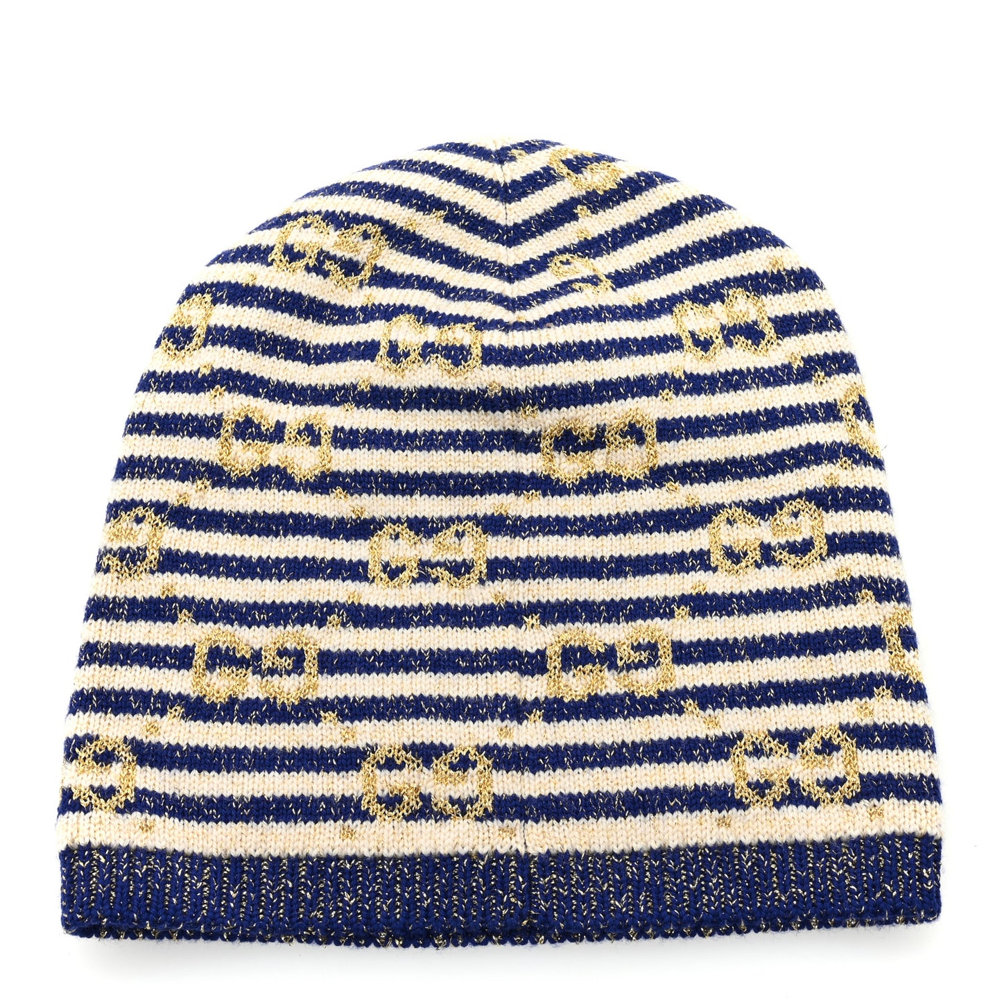 Cotton Monogram Jumbo GG Beanie Hat S Navy Ivory