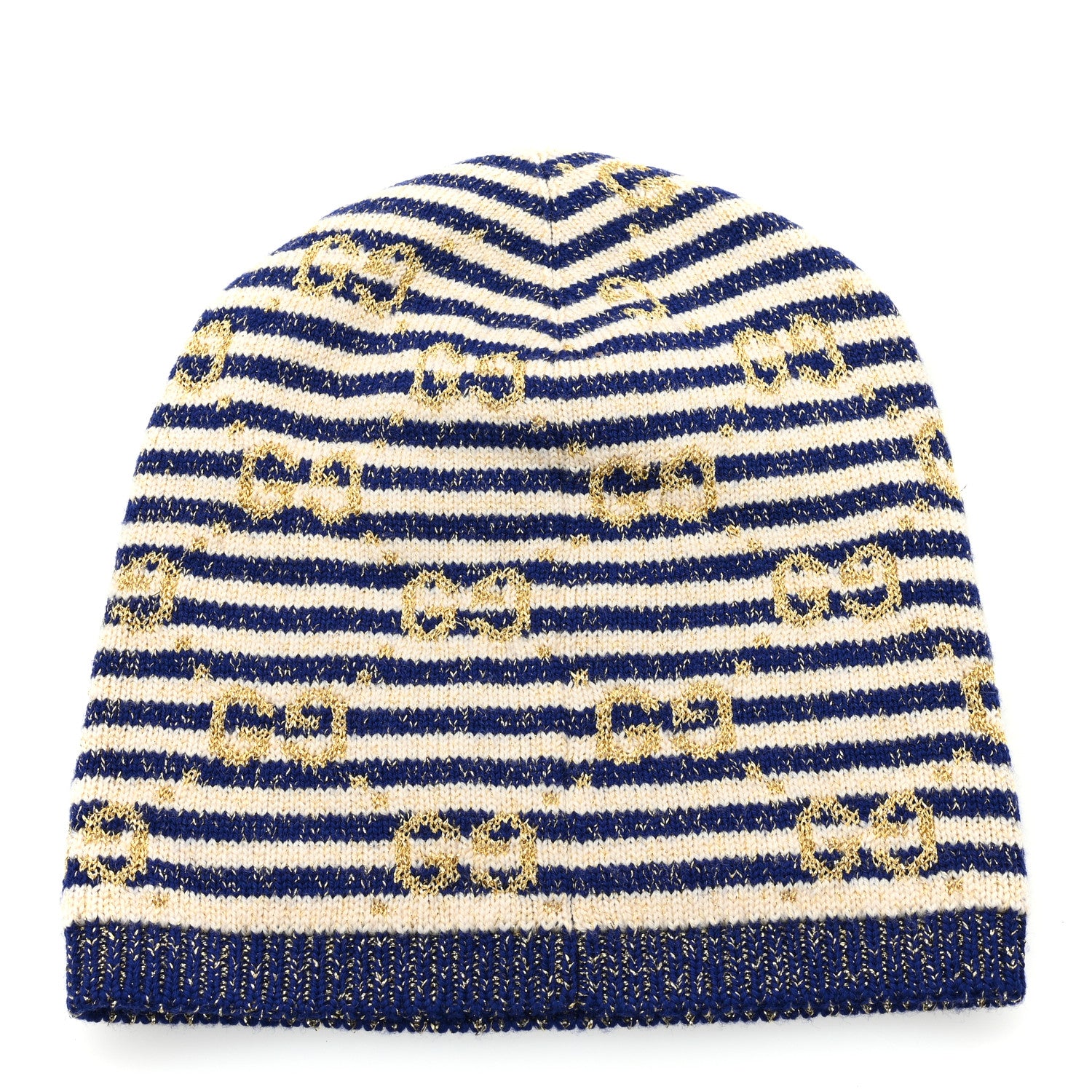 Gucci Cotton Monogram Jumbo GG Beanie Hat S Navy Ivory 3 of 5