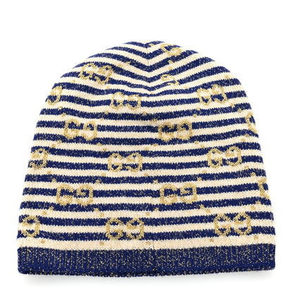 Gucci Cotton Monogram Jumbo GG Beanie Hat S Navy Ivory 3 of 5