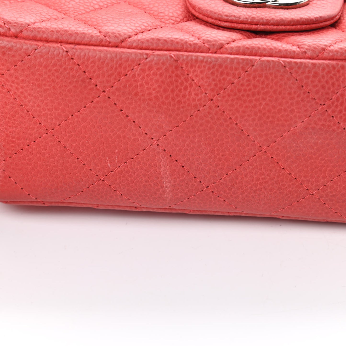 Iridescent Caviar Quilted Mini Rectangular Flap Dark Pink