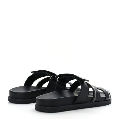 Hermes Calfskin Womens Embroidered Chypre Sandals 36.5 Black 4 of 9