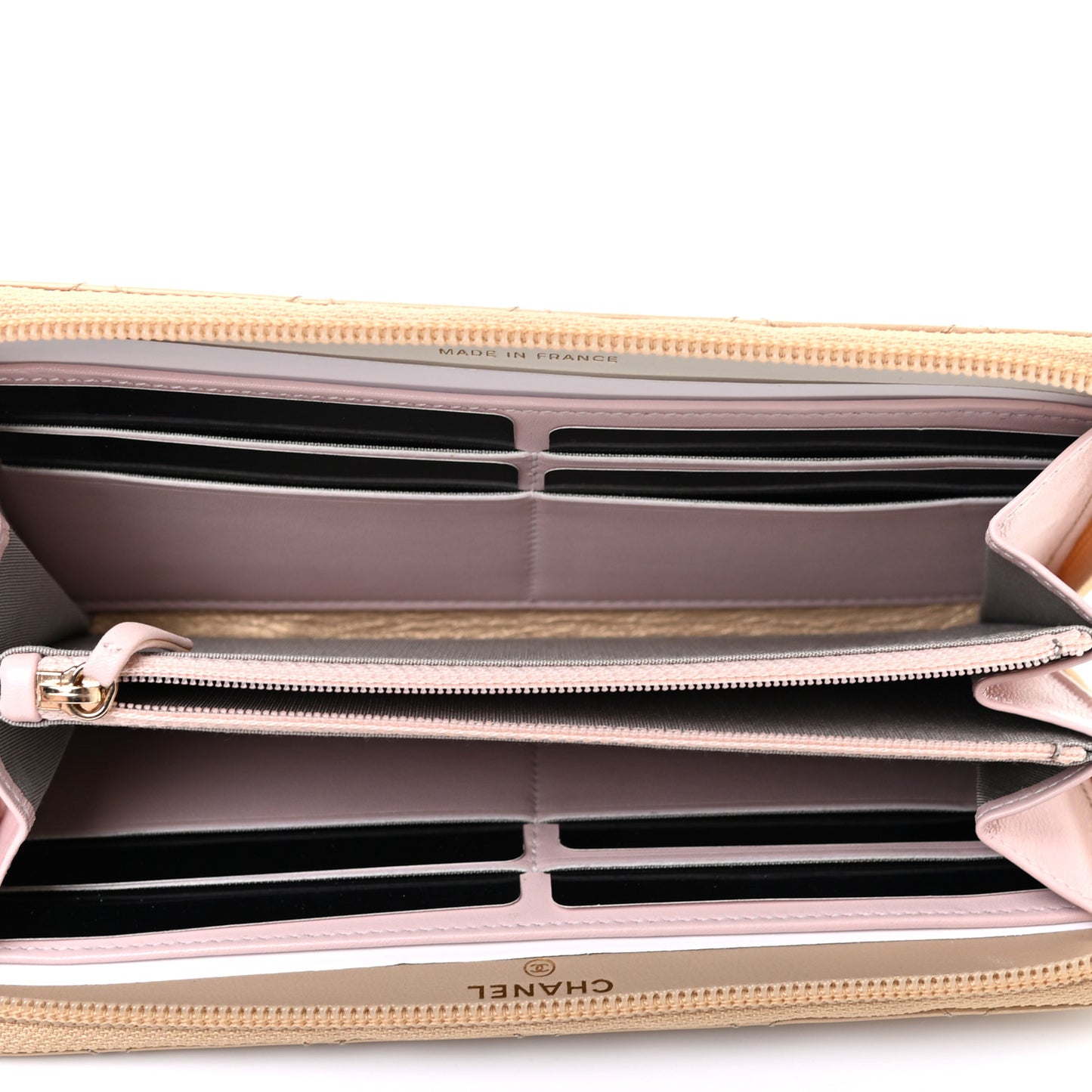 Metallic Aged Calfskin Quilted Palette Gusset Zip Around Wallet Gold