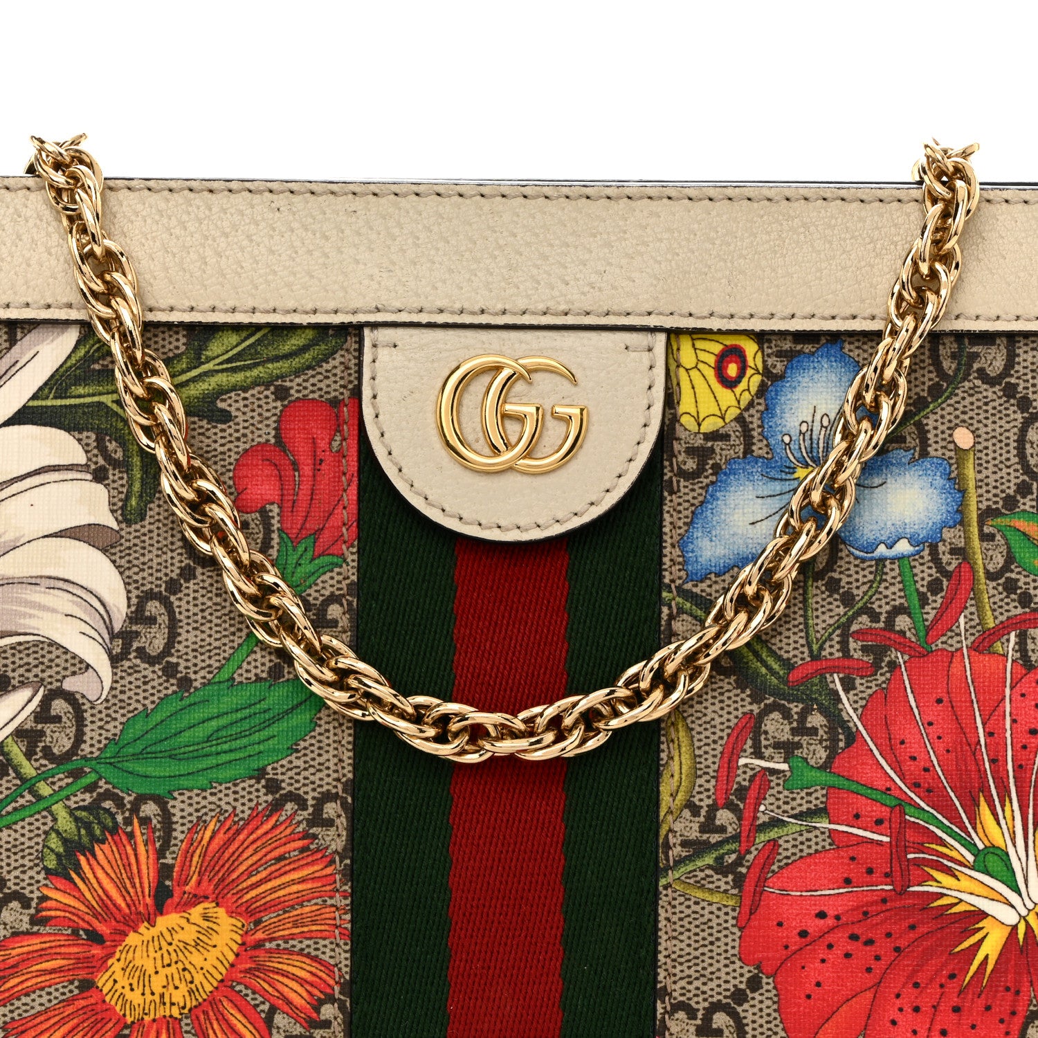 Gucci GG Supreme Monogram Flora Web Small Ophidia Chain Shoulder Bag White 9 of 14
