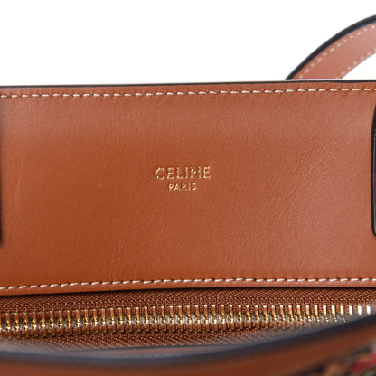 Celine Canvas Calfskin Jacquard Floral Small Vertical Cabas Black Tan 8 of 10