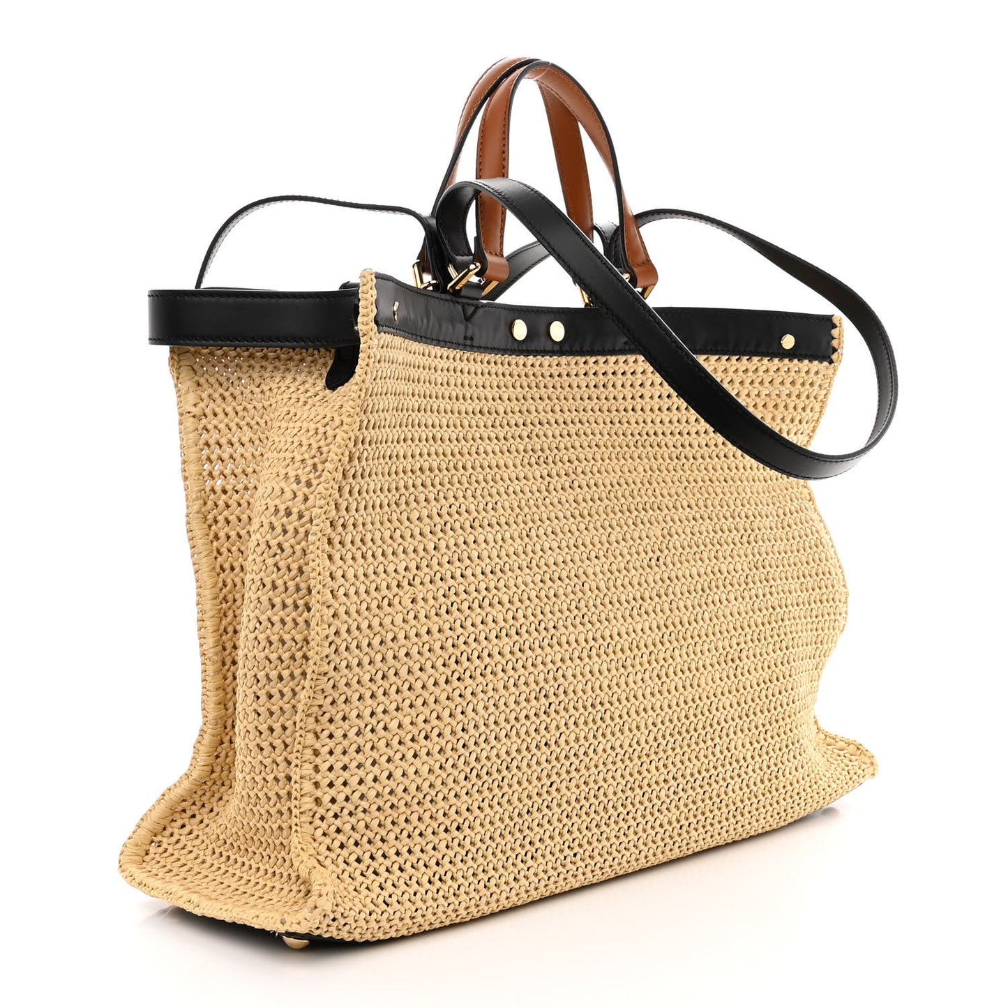 Raffia Vitello King Macrame Mesh Medium Peekaboo X-Tote Natural Black Cuoio