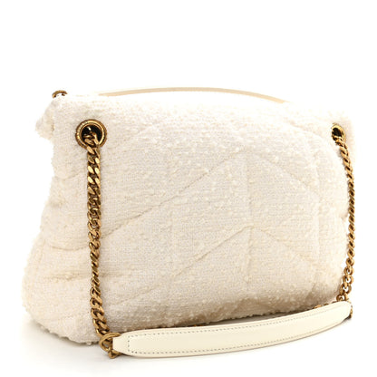 Saint Laurent Boucle Tweed Quilted Small Loulou Puffer Monogram Chain Satchel Crema Soft 3 of 10