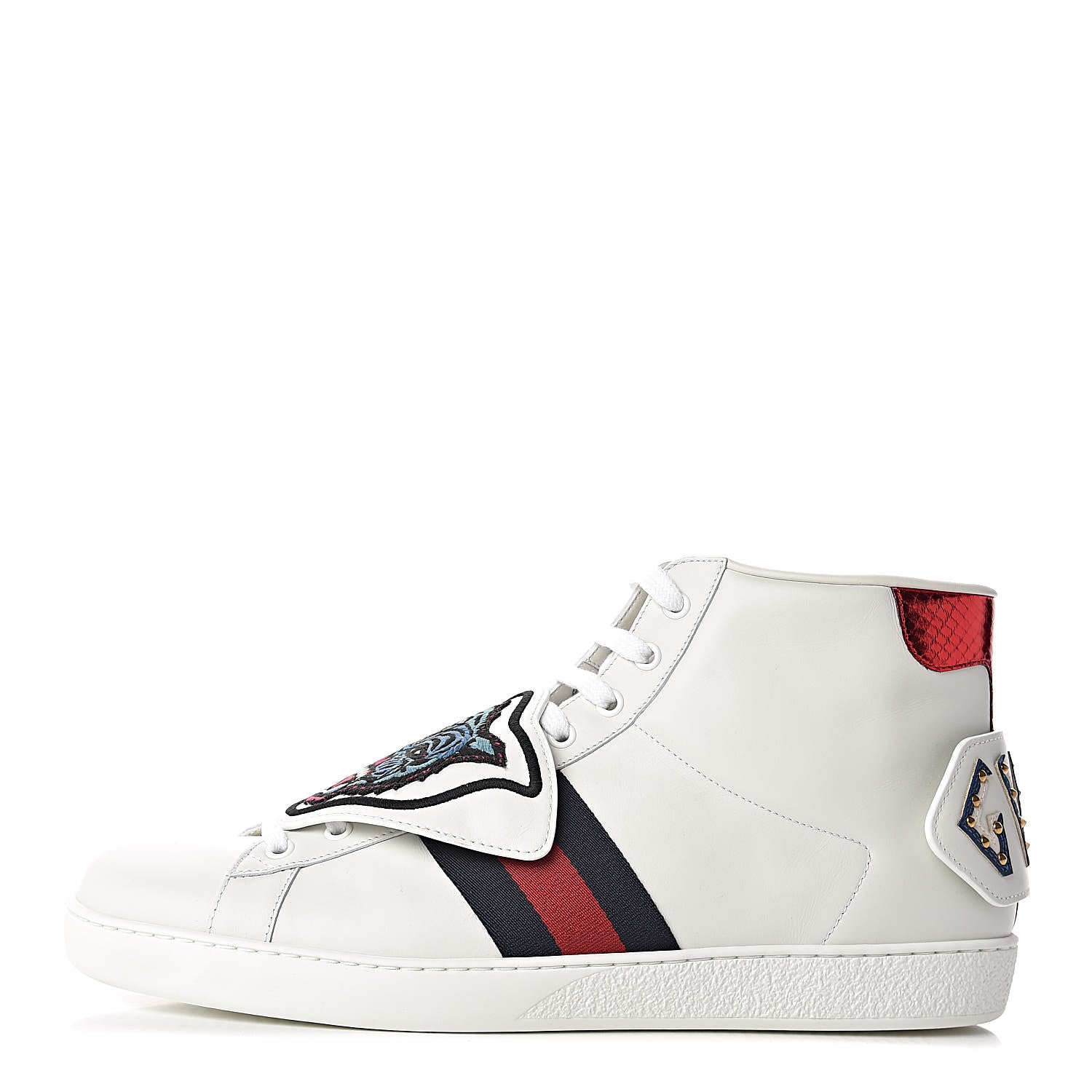 Gucci Calfskin Ayers Embroidered Web Mens Ace Removable Patches High Top Sneakers 11 White 1 of 9
