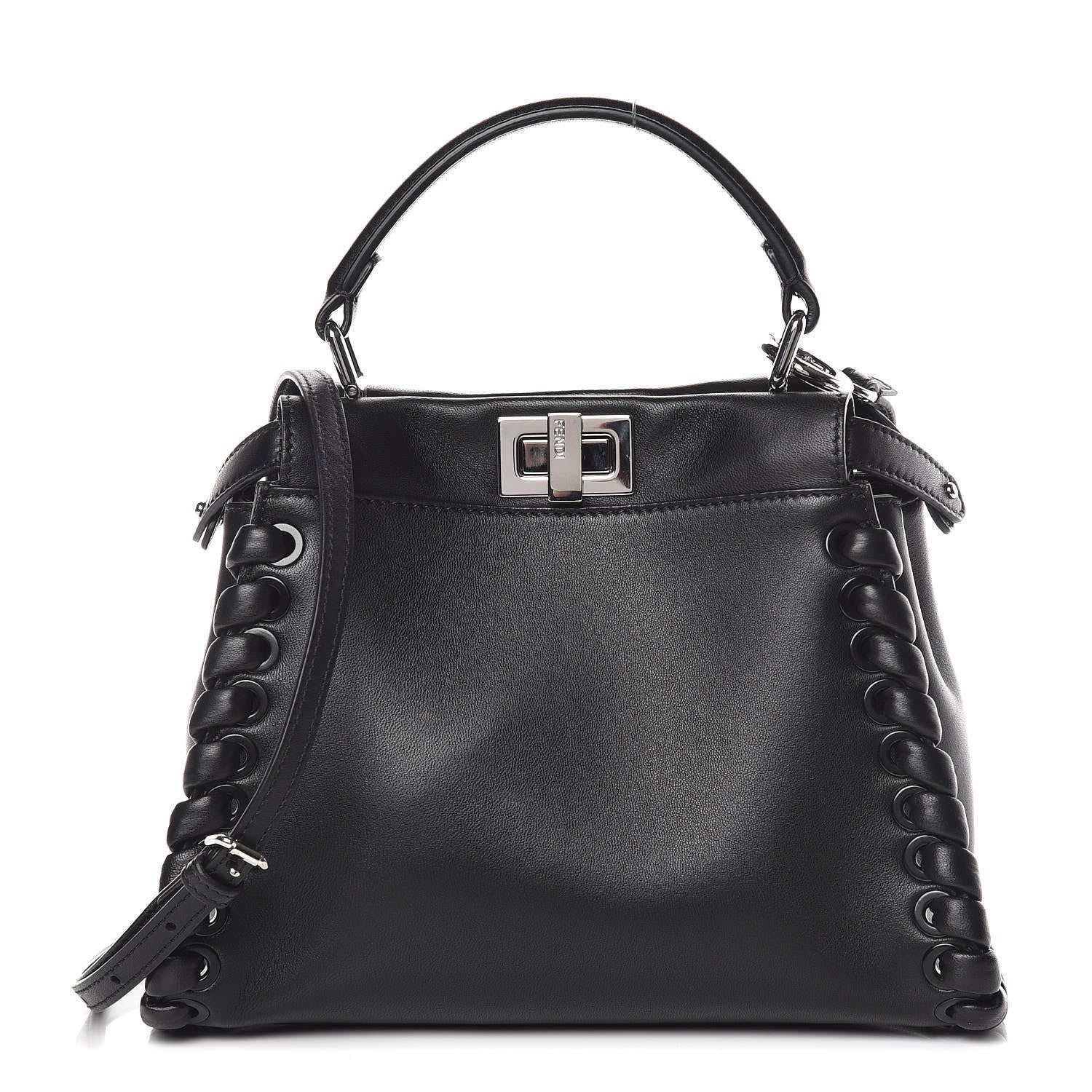 Fendi Nappa Lace Up Mini Peekaboo Iconic Satchel Black 1 of 10