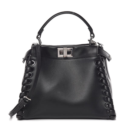 Fendi Nappa Lace Up Mini Peekaboo Iconic Satchel Black 1 of 10