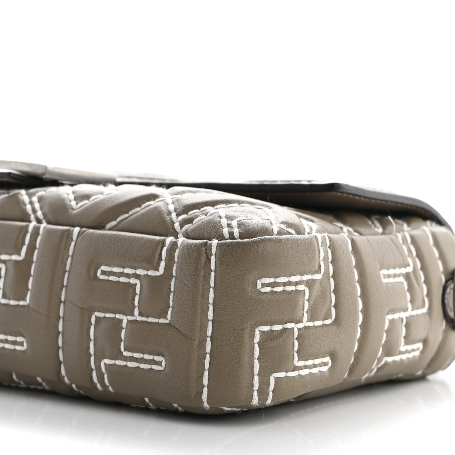 Fendi Nappa FF 1974 Embossed Stitched Baguette Tortora 10 of 13