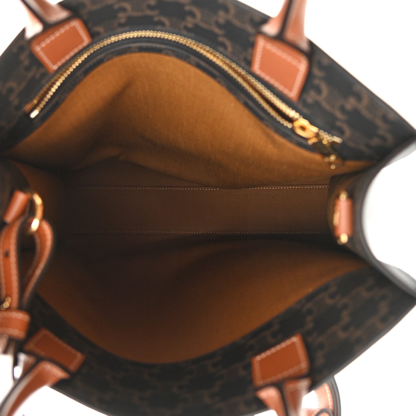 Triomphe Canvas Calfskin Small Vertical Cabas Tan